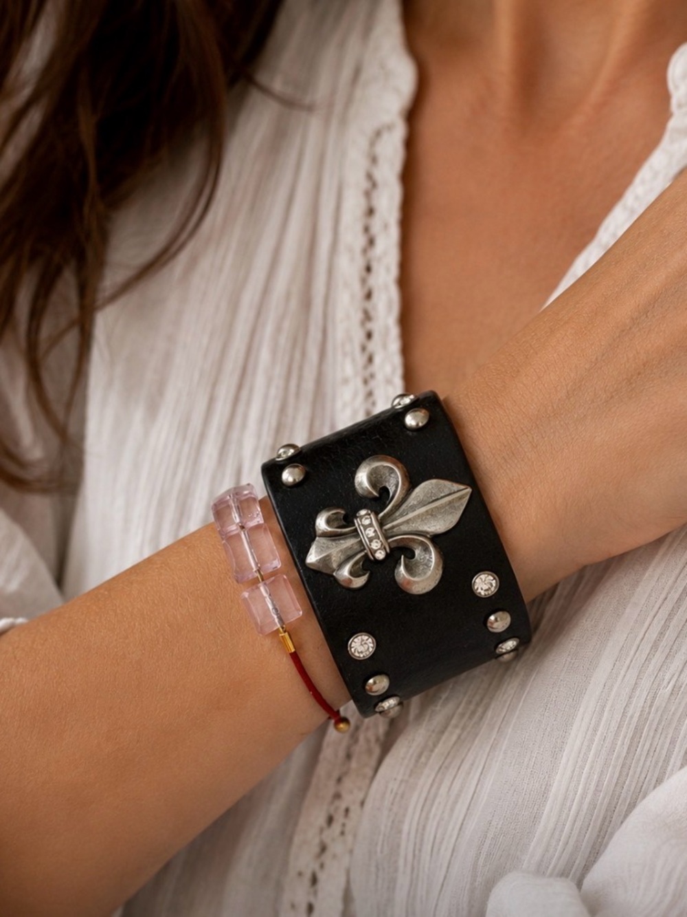 Leather Fleur-de-Lis Adjustable Bracelet